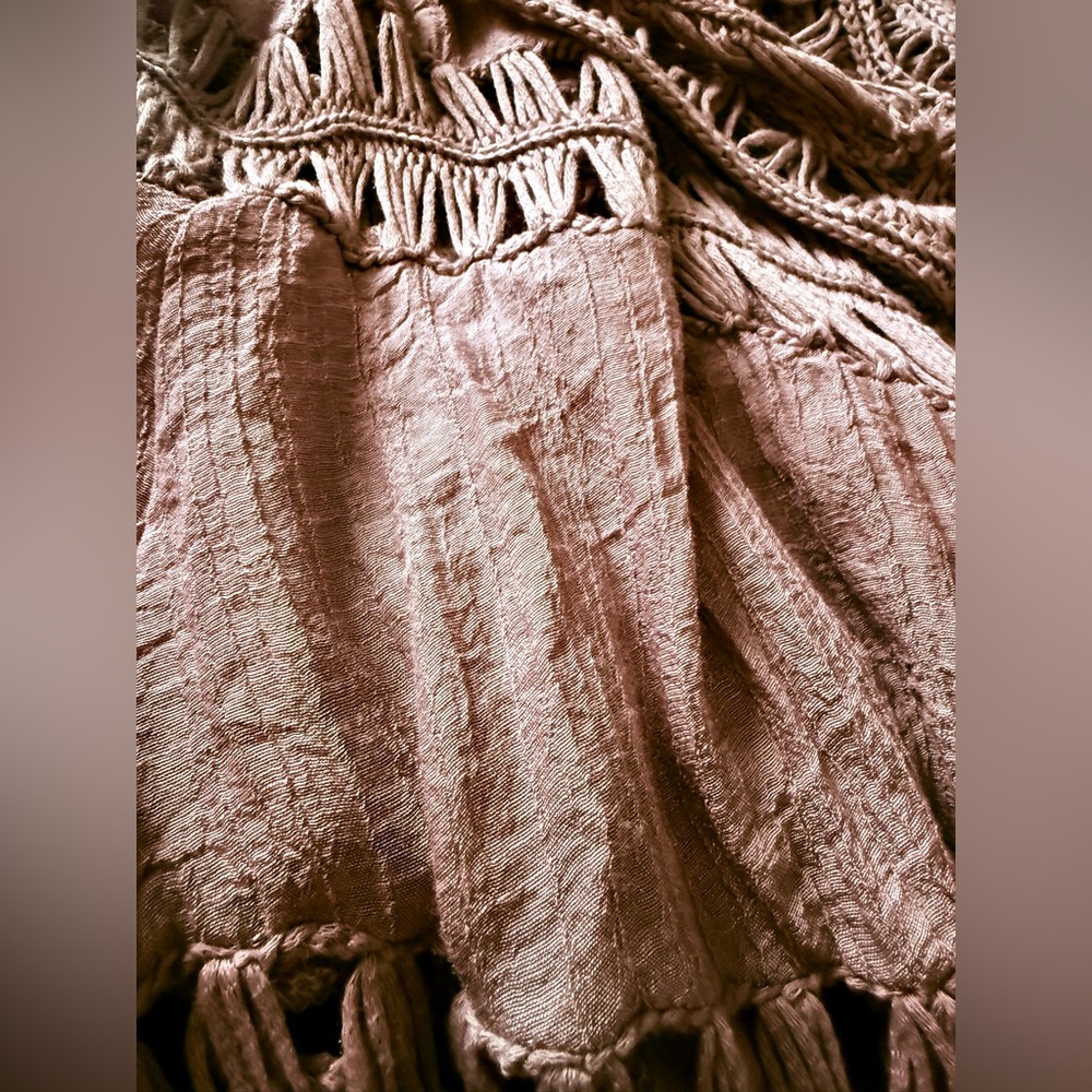 Mauve crochet fringe shawl vest